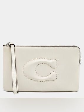 Coach large Corner Zip Off White Leather Wristlet  Pouch
